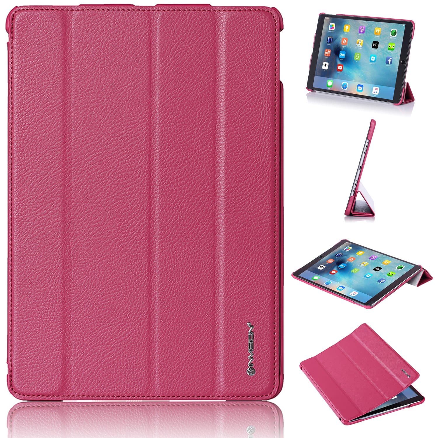 Invision iPad Pro 10.5 Smart Case Cover with Protective Triple-layer Protection & Reinforced Impact Zones – Quality PU Leather Finish & Microfibre Inner - Auto Sleep/Wake Function [Pro 10.5 Hot Pink]