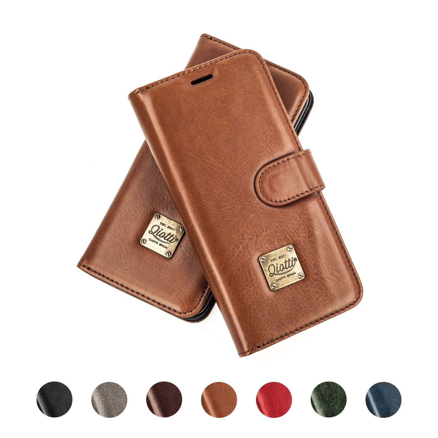 APPLE iPHONE X / iPHONE 10 Leather Case, QIOTTI Folio Wallet Case mit [ RFID Blocking Protection ] [ Standfunction Videomode ] [ 3 Card Slots ] [ Magnetic Hidden Closure ] [ ECO-FAUX Leather ] Flip Book Cover (COGNAC)