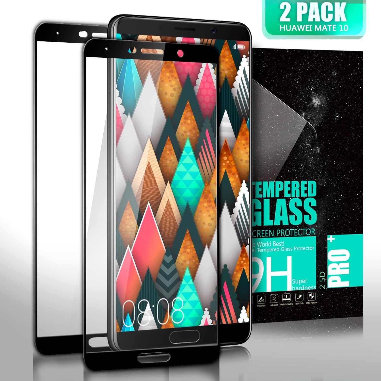 Kiomi Huawei Mate 10 Screen Protector, [2 Pack] [Full Coverage] [Ultra Clear] [9H Hardness] [Scratch Resist] [Bubble-Free] Tempered Glass Screen Protector for Huawei Mate 10 - Black