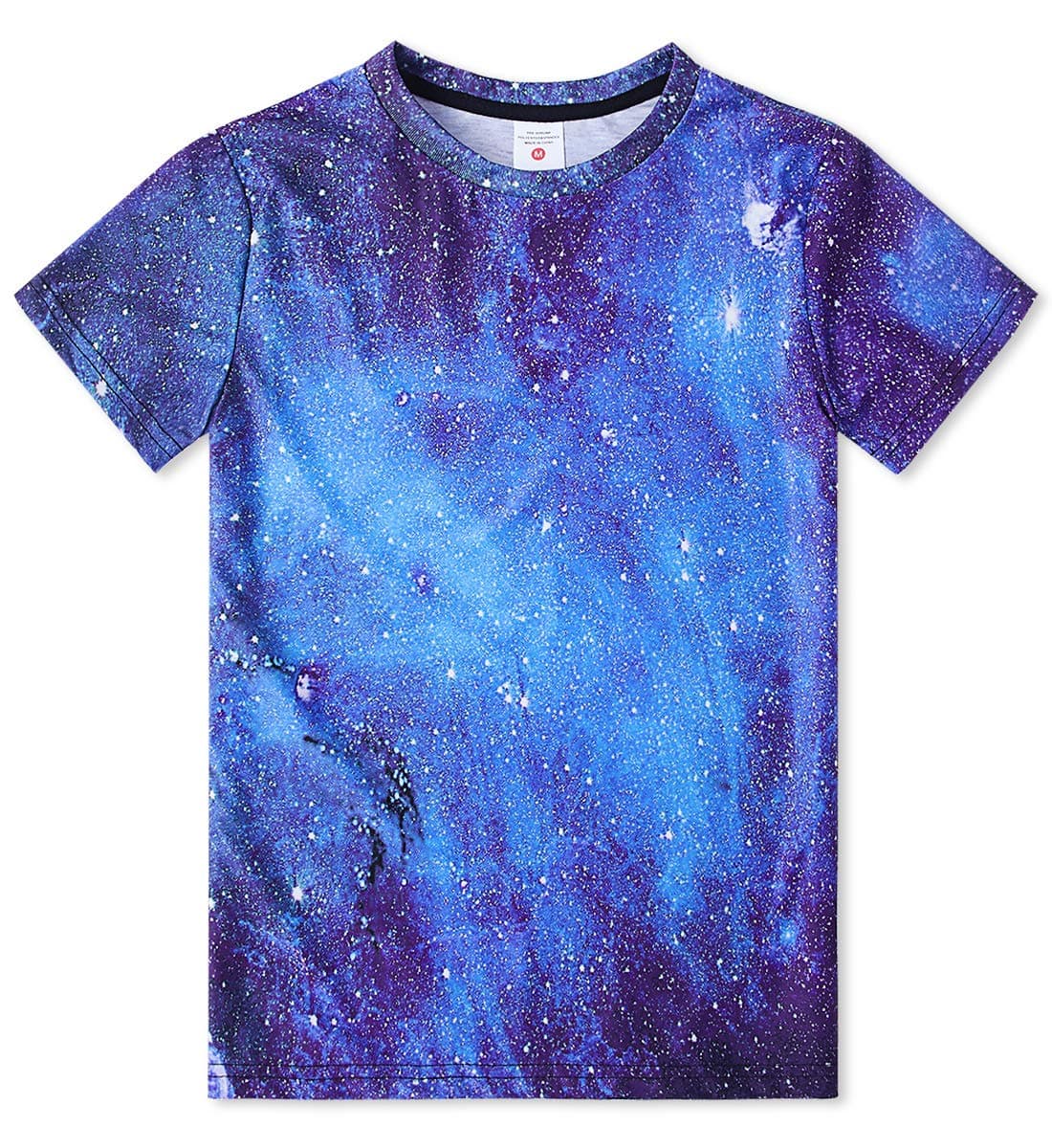 Blue Nebula Vibrant Colors 3D Digital Printed Design Pattern T-Shirts Top Tees Planet for Exercising or Casual Day at Home 14-16T