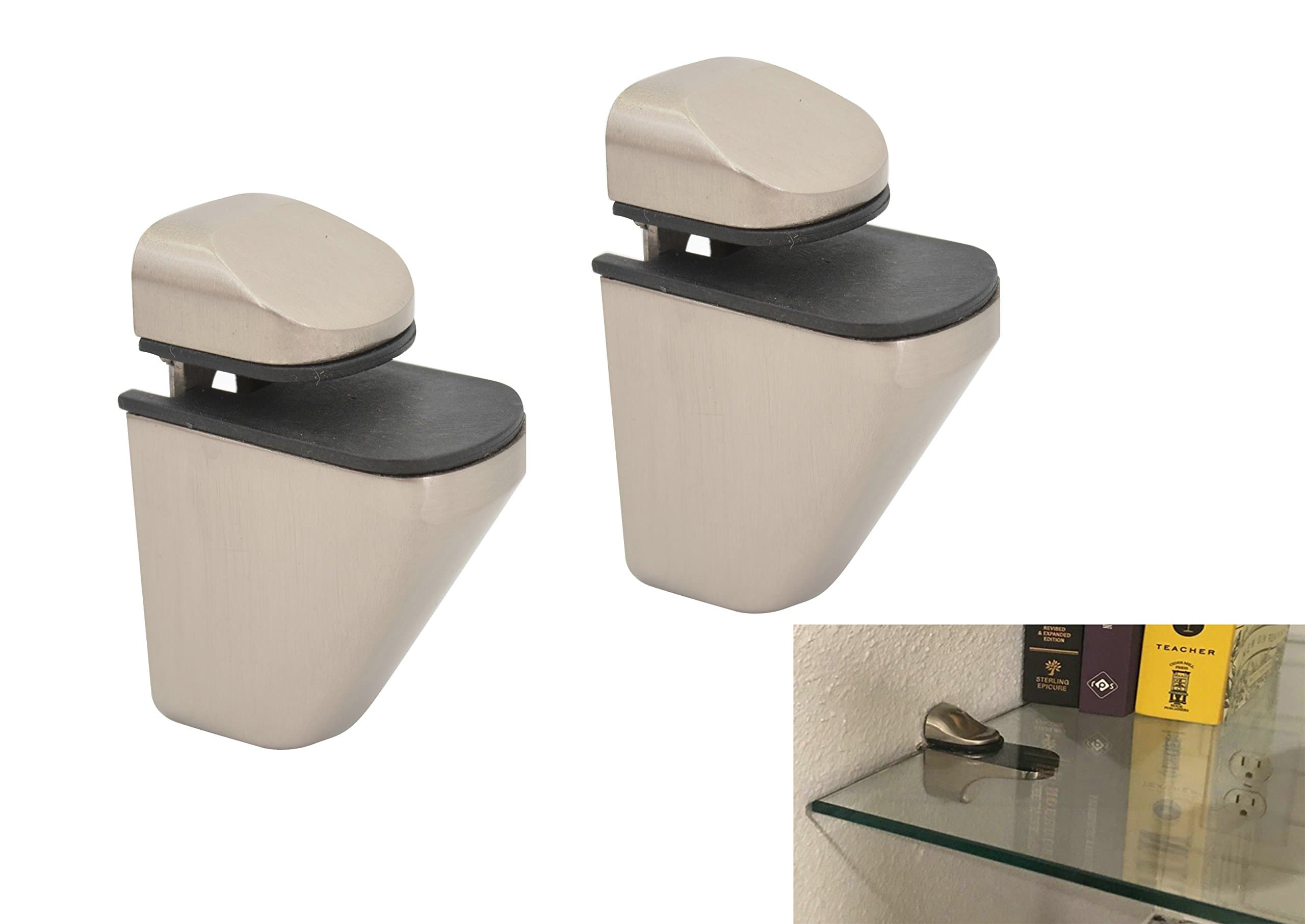 AddGrace 2 Pack Adjustable Wood/Glass Shelf Bracket Wall Mount Polished Chrome (Brushed Nickel-B)