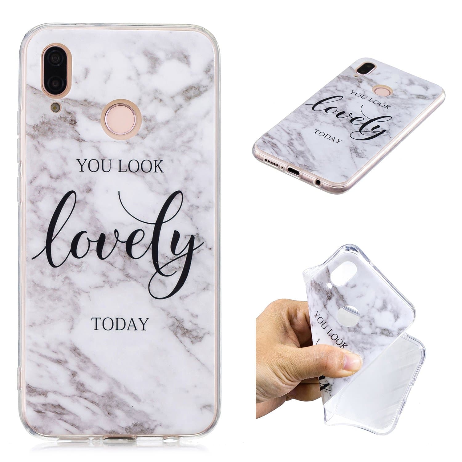 KANTAS Silicone Marble Case for Huawei P20 Lite, Soft Back Cover Rubber Gel Skin Case White Marble Pattern Case Protective TPU Bumper Ultra Slim Fit Protective Case You Look Lovely Today