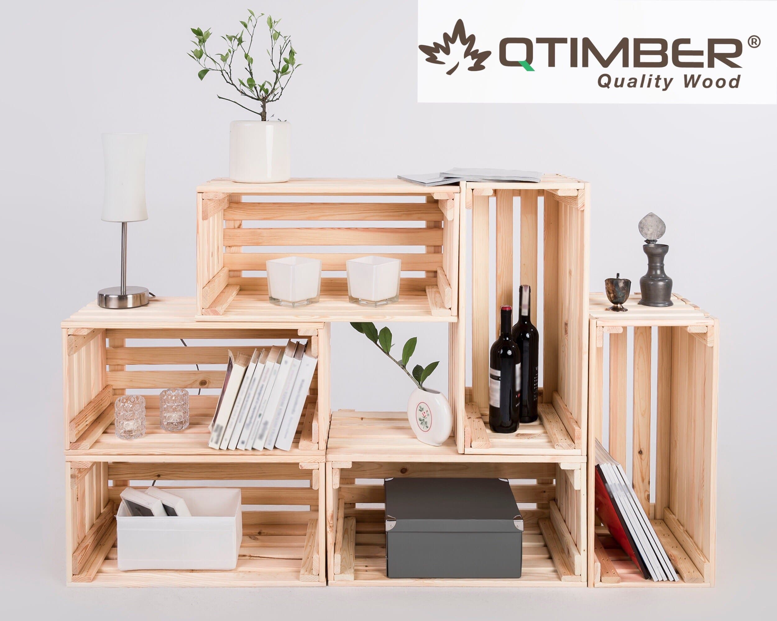 QTIMBER Pickup Box/Storage Box Suitable for Fruit, Vegetables, and Preserving Jars Natural Pine – Natural, Wood, natural, Pickup Box Groß 31x46x25cm