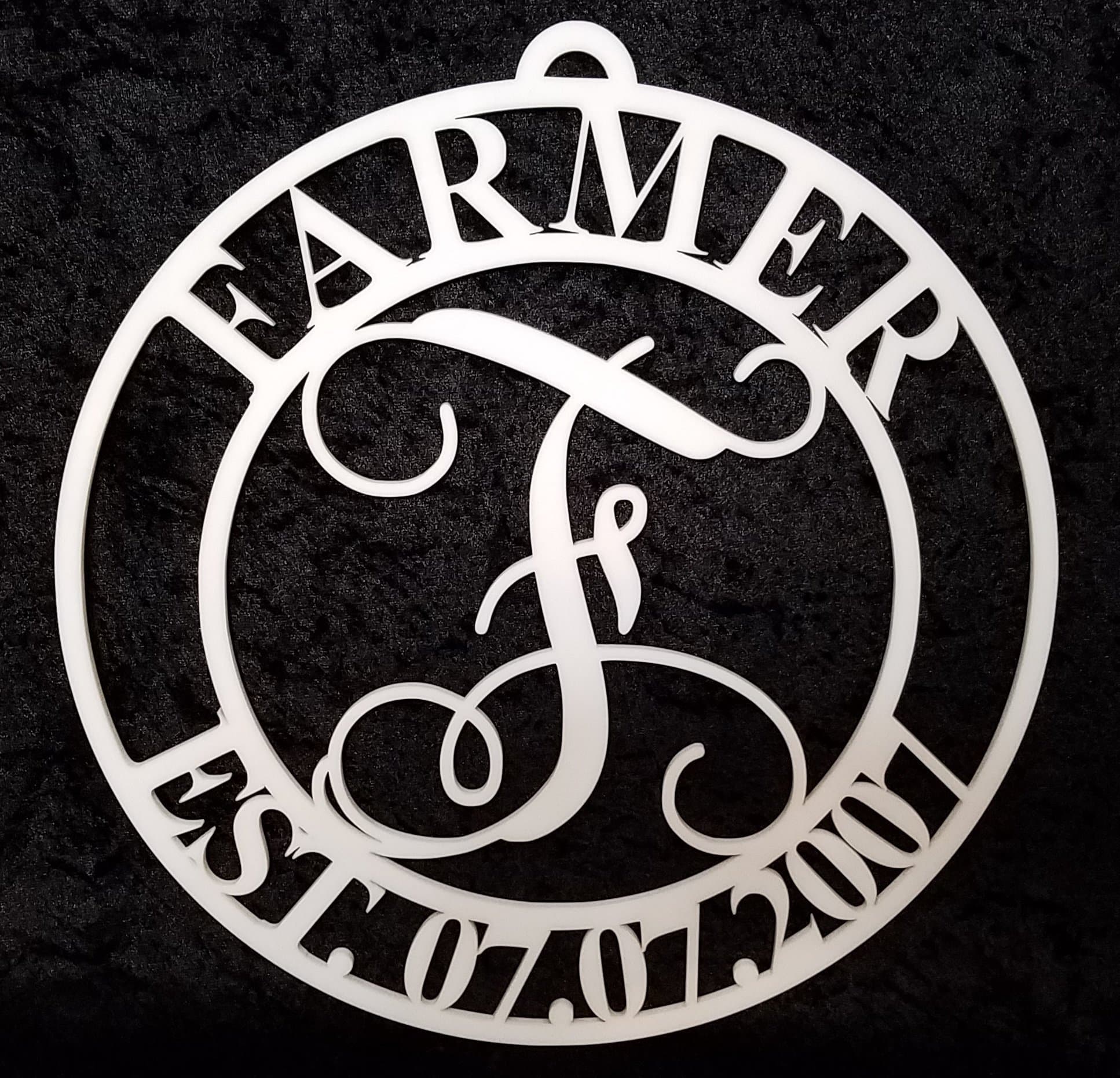 15.5" x 1/4" Acrylic Monogram Front Door Circle,Curved Last Name initial, Door Decor, Hanger, Acrylic, Indoor Outdoor, Family Letter, Monogram, House - Weathers better than wood or metal! Hanging Wall