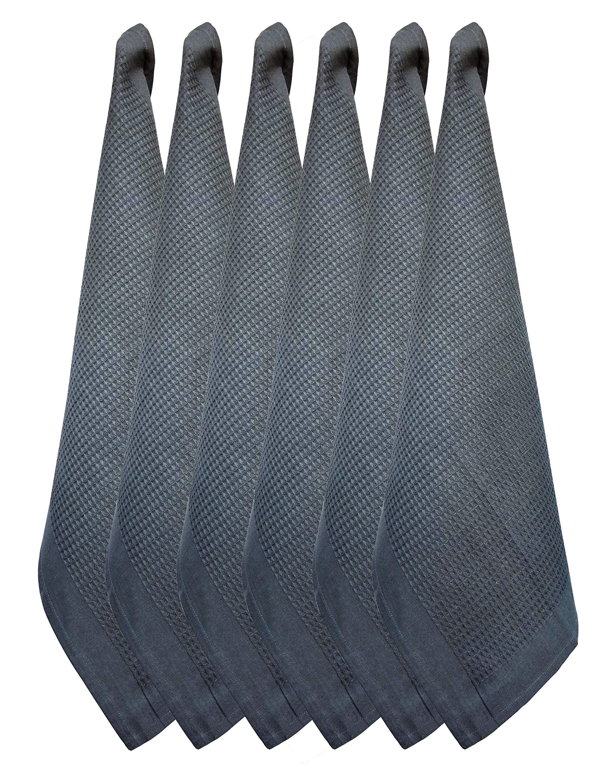 12 Pack, 100% Cotton, Self Border Pattern Solid Waffle Kitchen Dish Towel, Machine Washable Teal Towels -18" x 28"- Charcoal
