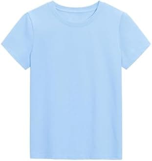 KEREDA Girls Shirts Short Sleeve Soft Cotton T-Shirts Plain Tees Tops Clothes for Kids