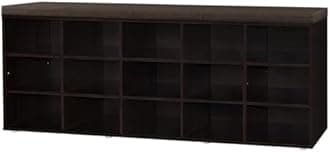 DINZI LVJ Shoe Storage Bench with Cushion, 15-Cubby Shoe Rack, Adjustable Shelves, Long Shoe Organizer Bench for Entryway, Mudroom, Hallway, Living Room, Bedroom and Garage, Espresso