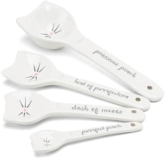 White Cat Measuring Cups & Spoons Gift Set – Ceramic Kitchen Tools for Cat Lovers & Bakers – 4 Measuring Cups and 4 Measuring Spoons – Unique Gift for Kitchen, Baking, and Cat Lovers