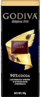 Godiva Belgium 1926, 90% Cocoa Luxuriously Smooth & Intense Dark Chocolate Bar 90g (Imported Belgium)