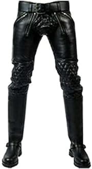 Men's Genuine Cowhide Leather Biker Pant Real Black Leather Quilted Trouser