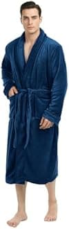 NY Threads Luxurious Men's Shawl Collar Fleece Bathrobe Spa Robe
