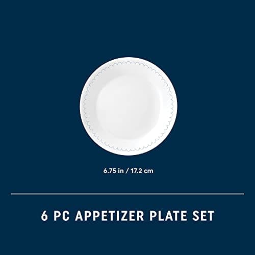 Corelle Vitrelle 6.75" Salad Appetizer Plate Set, Triple Layer Glass and Chip Resistant, Lightweight Round Plates, 6-Piece Caspian