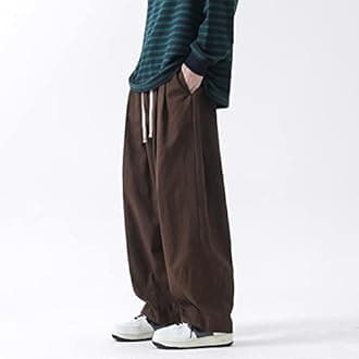 PRIJOUHE Men's Baggy Cargo Pants Casual Loose Fit Wide Leg Pants with Elastic Drawstring Waist