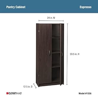 ClosetMaid Pantry Cabinet Cupboard with 2 Doors, Adjustable Shelves Standing, Storage for Kitchen, Laundry, or Utility Room, Espresso