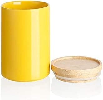 SWEEJAR Kitchen Canisters Ceramic Food Storage Jar, Stackable Containers with Airtight Seal Wooden Lid for Serving Ground Coffee, Tea, Sugar, Salt and More - 28OZ (Yellow)