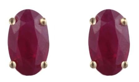 9ct Yellow Gold Real Ruby 5x3mm Oval Claw Set Stud Earring