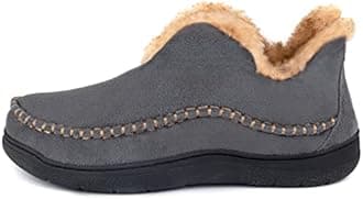 Wishcotton Men's Microsuede Fuzzy Warm Fleece Lining Moccasin Slippers Cozy Memory Foam Indoor Outdoor House Shoes