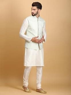 Ethluxis Men's Kurta Churidar Pyjama with Nehru Bandhgala Jacket