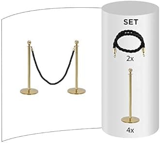 Rope & Post Barrier Kit (4x Brass Barriers + 2x Black Ropes)