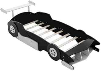 Twin Size Race Car Bed for Boys,Cool Car Bed Frame with Storage Shelves,Car Shaped Kids Bed Twin Size,Car Bed Twin with Wheels for Kids,Girls,Black