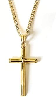 RIVETING JEWELRY 24K Gold Chain Style Cross Pendant Necklace Strong Clasp for MEN 24ct 3MM Thin for Charms Miami Cuban Link Diamond Cut Religious Beveled Edge