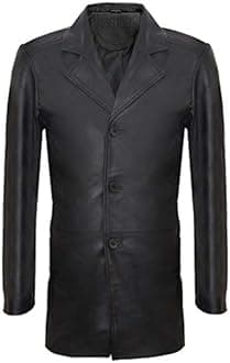 Mens Longh 3/4 Black Cromby 3 Button Lamb Nappa Leather Blazer Classic Retro Harrington Coat Jacket