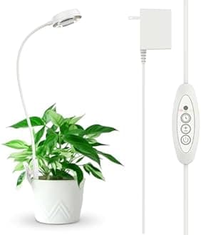 SANSI - Grow Light for Indoor Plants, Clip-on Full Spectrum LED Lamp with 4 Level Dimmer, Auto On/Off Timer (3/6/12 Hours), White, 10W,