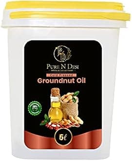 Pure N Desi Cold Pressed Groundnut Oil 5 Litre | Wood Pressed Mungfali Ka Tel | Kachi Ghani Peanut Oil | Unrefined & Natural | 5Litres