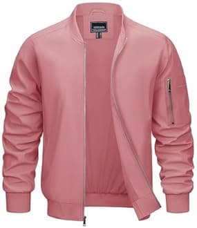 CRYSULLY Men's Full Zip Outerwear Thin Long Sleeve Sport Windbreaker Bomber Jacket Grey Pink, (SKHTD-53-Grey Pink-XL)