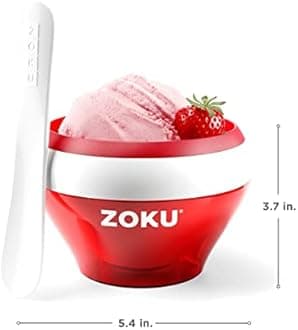 Zoku Ice Cream Maker for thinKitchen:, Compact Make and Serve Bowl with Stainless Steel Freezer Core Creates Soft Serve, Frozen Yogurt, Ice Cream and More in Minutes, BPA-Free, Red