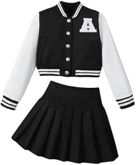 Girls 2 Piece Outfits Skirt Set Button up Jacket Sweatshirt and Pleated Mini Skirts Fall Winter Clothes Size 7-14Y