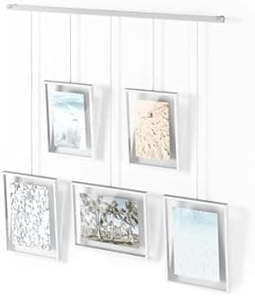 Umbra Exhibit Picture Frame Gallery Set, Adjustable Wall Collage Displays Five Photos (Two 4x6 and Three 5x7), Set of 5, White