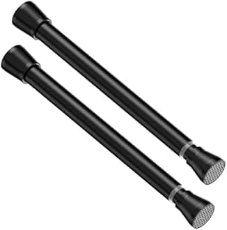 Tension Rod 16 to 26 Inch Adjustable Curtain Rod No Drilling Black Tension Curtain Rod Spring Tension Curtain Rod for Bookshelf Diy Projects Kitchen Cupboard Bathroom Wardrobe 2PCS