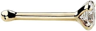 FreshTrends Diamond Nose Stud 14K Yellow Gold Nose Ring Bone 20 Gauge SI1 Clarity