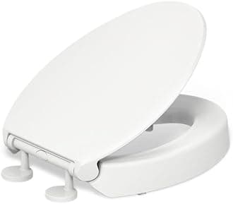 KOHLER 25875-0 Hyten 3" Height, Elevated Soft Close Elongated Toilet Seat, Contoured Seat with Grip-Tight Bumpers, Quick-Attach Hardware, No Slam Toilet Seat, White