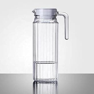SYANKA Premium Juice and Water Glass Jug Pitcher with lid, 1 Pcs, 1.1-Liter, Iced Tea Pitcher Water Jug Hot Cold Water, Milk and Juice Beverage Carafe, Lemon Jug.