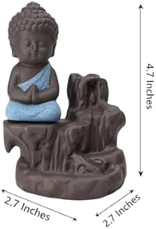 Blue & Brown Meditating Monk Buddha Statue Smoke Backflow Cone Incense Holder Decorative Showpiece with 10 Free Smoke Backflow Scented Cone Incenses for Home, Temple, Office Decor
