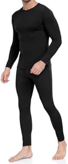 Thermal Underwear for Men Ultra Soft, Long Johns Base Layer Fleece Lined, Active Mens Thermal Underwear Set wtih TOP & Bottom（Black S）