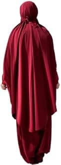 Womens Muslim Abaya Solid Prayer Dress Islamic Maxi Kaftan with Hijab Dubai Full Length 2 Piece Dress