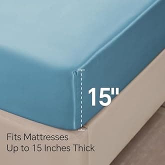 BEDELITE King Size Sheets Set, Luxury Soft Airy Blue Satin Sheets for Hair and Skin, Similar to Silk Bed Sheets Set 4 Pieces with 1 Deep Pocket Fitted Sheet, 1 Flat Sheet, and 2 Pillowcases