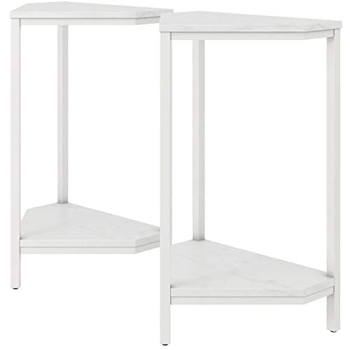 CosmoLiving Scarlett End Table Set, White Marble