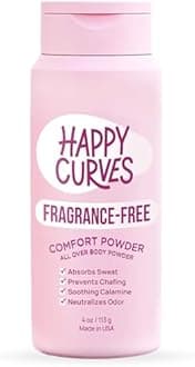 HAPPY CURVES Comfort Powder: Talc Free Anti Chafe Body & Foot Dusting Powder Deodorant to Control Inner Thigh Chafing, Private Areas, and All Over Body for Women (4 Ounce (Pack of 1), Fragrance-Free)