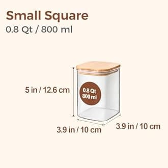 ComSaf 0.8 Qt Glass Food Storage Jars Set of 6, Clear Storage Containers with Airtight Lids, Pantry Organization Jar, Spice Jar, Blooming Tea, Oat, Coffee and Sugar Container, Canister Set for Kitchen