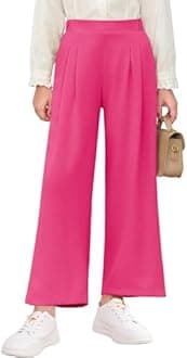 Haloumoning Girls High Waisted Uniform Pants Kids Wide Leg Dress Pants Casual Trousers with Pockets 5-14 Years