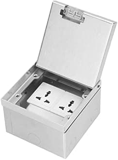 GUPE Electrical Floor Box, AC250V 4000W Embedded Stainless Steel Dual Outlets Floor Outlet Box Universal Waterproof Desktop Floor Power Socket Box with Junction Box for Office