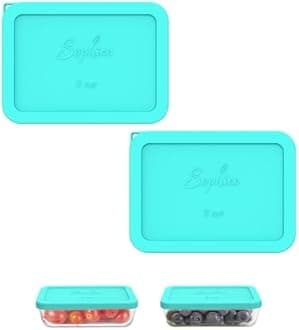 Sophico 3 Cup Rectangle Silicone Storage Cover Lids Replacement for Pyrex 7210-PC Glass Bowls, Container not Included (MINT, 2 Pack)
