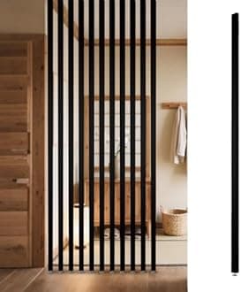 Room Divider Freestanding Wooden Partition - Floor to Ceiling Space Separator Panel for Restaurants, Offices, and Decor - Hollow Slats for Stairways and Porches