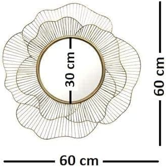 METALMASTERY Stainless Steel Decorative Mirror Wall Mounted Hanging Mirror Sculpture Metal Golden Rose Design Modern Art Mirror for Home Decor (Artistic, Framed)(Gold)