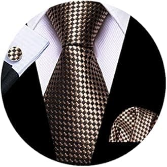 Barry.Wang Classic Brown Tie Set Plaid Neckties Woven