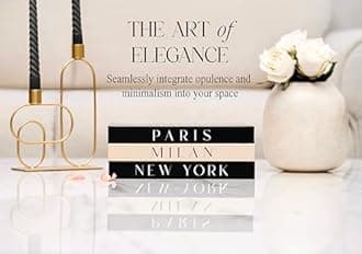 Decorative Books for Home Decor, Small Fake Books for Decoration with Blank Pages – Fashion Designer Coffee Table Book Decor Set of 3, Modern Book Stack Shelf Decor – Hardcover, Black/Cream